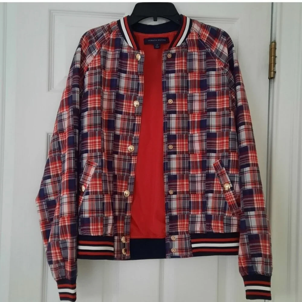 Tommy Hilfiger Cotton Patchwork Varsity Jacket Gold Buttons Size S